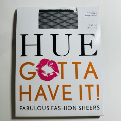 NWT HUE Gotta Have It Fashion Wavy Sheers Pantyhose Womens Size 3 Black 21319